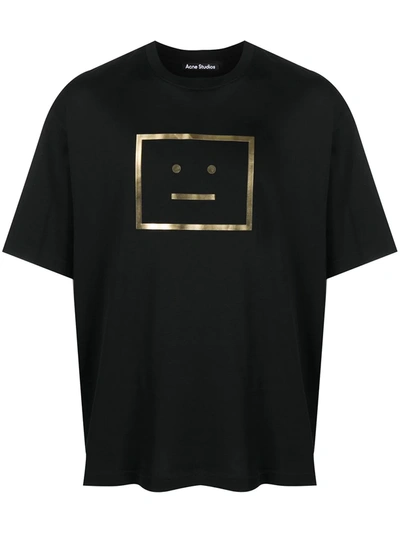 Shop Acne Studios Holographic Face Motif T-shirt In Black