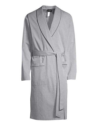 Shop Hanro Theo Robe In Grey Check