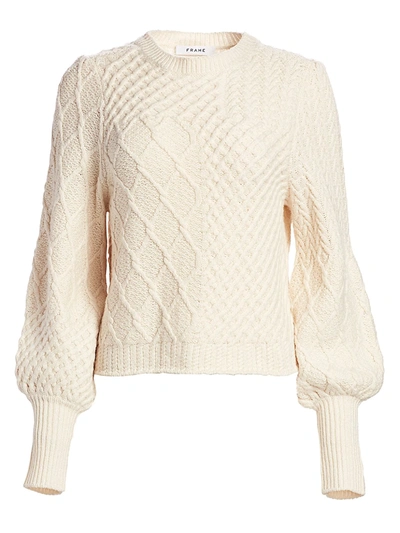 Shop Frame Women's Patchwork Cable-knit Crewneck Sweater In Off White