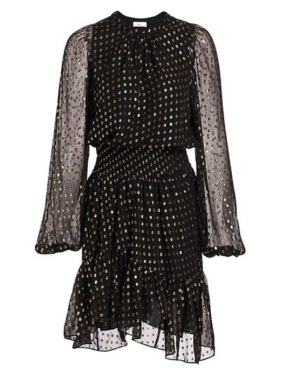 Shop A.l.c Sidney Silk-blend Metallic Dot Print Blouson Dress In Black Gold