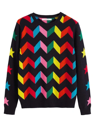 Shop Chinti & Parker Women's Rainbow Chevron Cashmere Sweater In Navy Multi