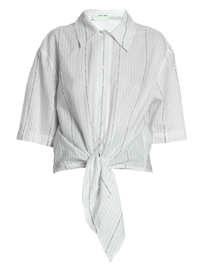 Shop Off-white Knot-front Cotton Poplin Shirt In White Black