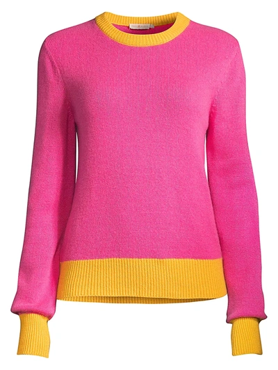 Shop Tory Burch Colorblock Cashmere Sweater In Bright Pink