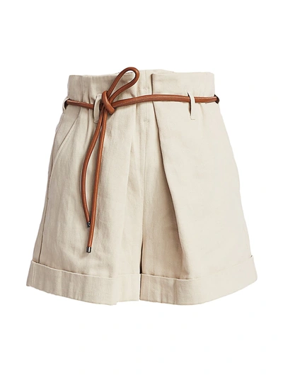 Shop Brunello Cucinelli Women's Linen-blend Leather Belted Shorts In Beige