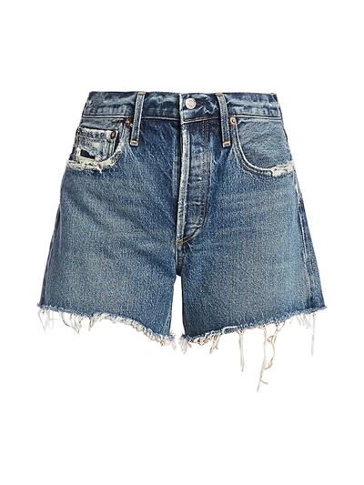 Shop Agolde Reese Relax-fit Cut-off Denim Shorts In Precision