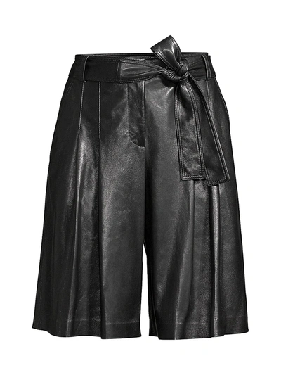 Shop Lafayette 148 Women's Arthur Pleated Leather Shorts In Black