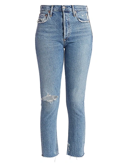 Shop Agolde Women's Jamie High-rise Straight-leg Classic Distressed Ankle Jeans In Sizzle
