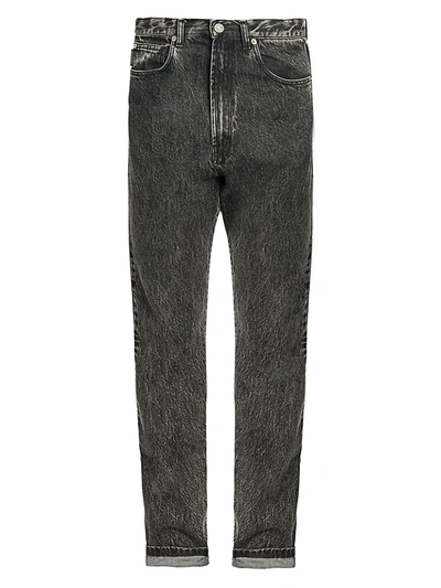 Shop Versace Men's Straight Leg Washed Jeans In Black