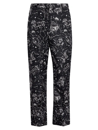 Shop Valentino Constellation Graphic Cropped Trousers In Nero Zodiac Map