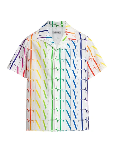 Shop Valentino Men's Allover Multicolor Vltn Logo Pocket Shirt In Bianco Multi