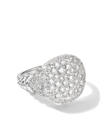 David Yurman 18k White Gold Chevron Pinky Ring With Pave Diamonds In D8wadi