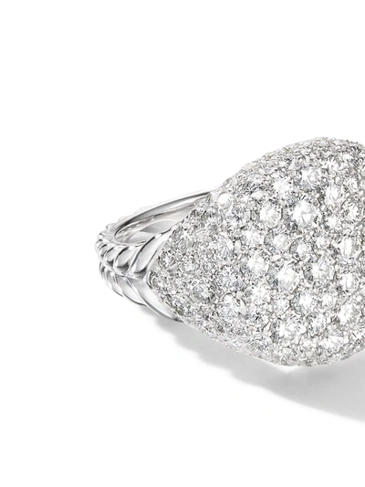 David Yurman 18k White Gold Chevron Pinky Ring With Pave Diamonds In D8wadi