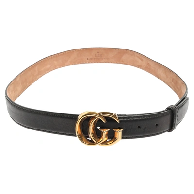 Pre-owned Gucci Black Leather Double G Buckle Belt 90 Cm