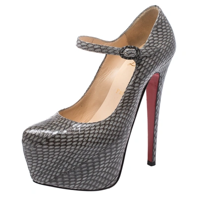 Pre-owned Christian Louboutin Grey Snakeskin Effect Leather Lady Daf Mary Jane Platform Pumps Size 36.5
