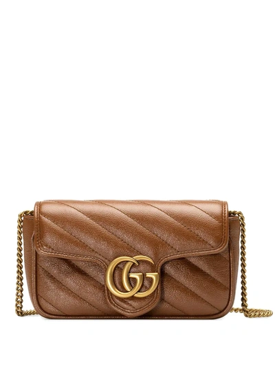 Shop Gucci Gg Marmont Mini Bag In Brown