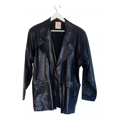 Pre-owned Loewe Leather Jacket In Navy