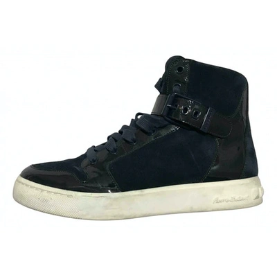 Pre-owned Balmain Navy Suede Trainers