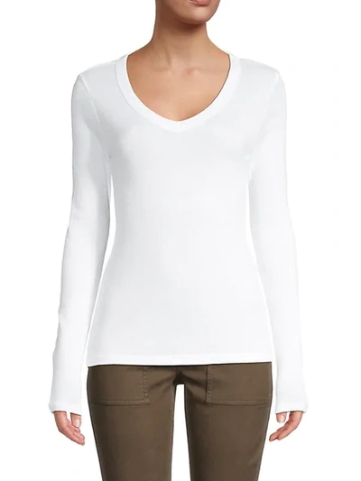 Shop Michael Stars V-neck Long-sleeve Top In White