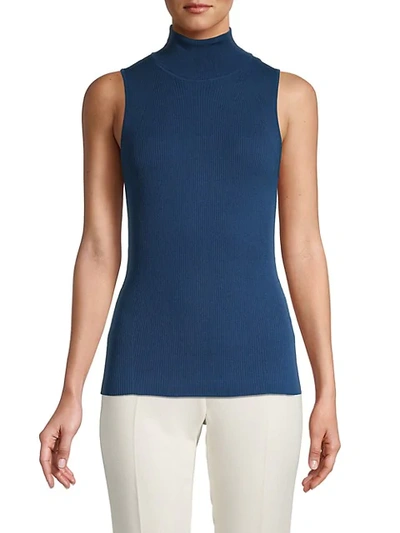 Shop Anne Klein Ribbed High Neck Top In Spruce