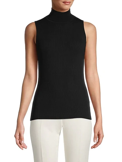 Shop Anne Klein Ribbed High Neck Top In Black