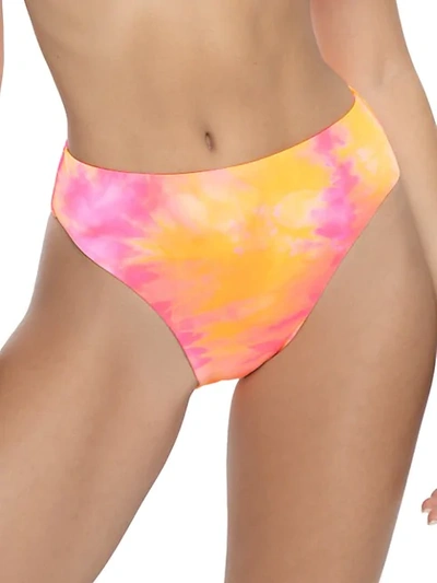 Shop Pilyq Women's Abstract-print Bikini Bottom In Orange Pink Tie Dye