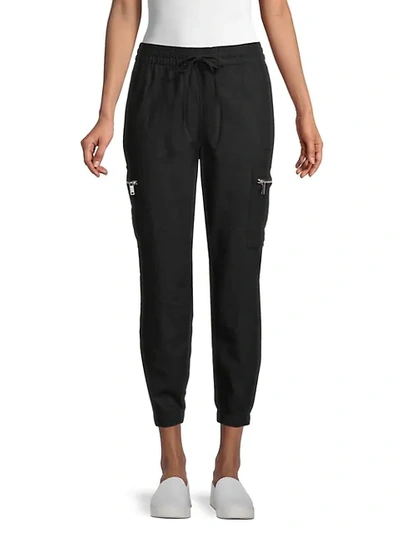 Shop Dkny Women's Six-pocket Linen-blend Cargo Pants In Black