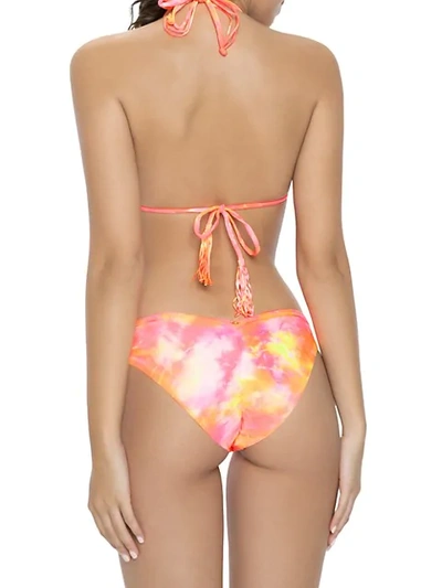 Shop Pilyq Halterneck Bikini Top In Orange Pink Tye Dye
