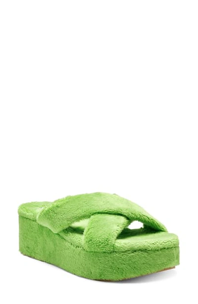 Shop Jessica Simpson Talulla Faux Fur Platform Cozy Slip-on Sandal In Green
