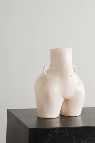 Shop Anissa Kermiche Love Handles Ceramic Vase In Cream