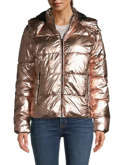 Shop Marc New York Metallic Hooded Puffer Jacket In Copper