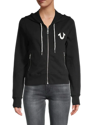 Shop True Religion Women's Vintage-style Zip Hoodie In Black