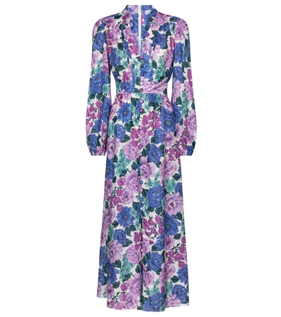 Shop Zimmermann Poppy Floral Linen Midi Dress In Purple