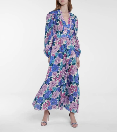 Shop Zimmermann Poppy Floral Linen Midi Dress In Purple