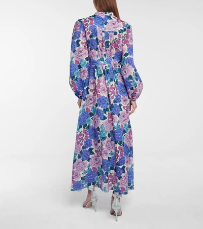 Shop Zimmermann Poppy Floral Linen Midi Dress In Purple