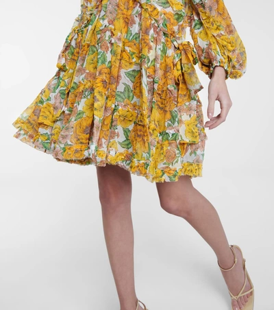 Shop Zimmermann Poppy Floral Georgette Minidress In Yellow