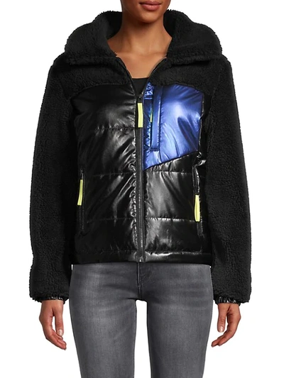 Shop Marc New York Faux Shearling &amp; Puffer Quilt Jacket In Black