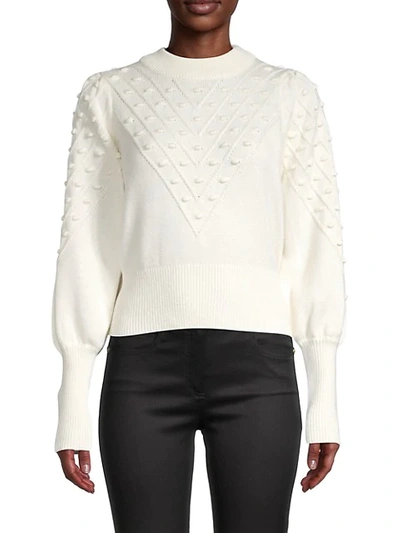 Shop French Connection Cropped Bobble-stitched Cotton-blend Sweater In Winter White