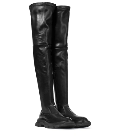 Shop Alexander Mcqueen Tread Leather Over-the-knee Boots In Black