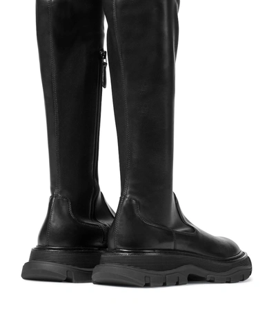 Shop Alexander Mcqueen Tread Leather Over-the-knee Boots In Black