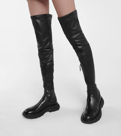 Shop Alexander Mcqueen Tread Leather Over-the-knee Boots In Black