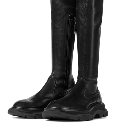Shop Alexander Mcqueen Tread Leather Over-the-knee Boots In Black