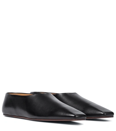 The Row Square-toe Leather Ballerina Flats In Black