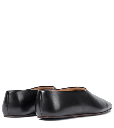 The Row Square-toe Leather Ballerina Flats In Black