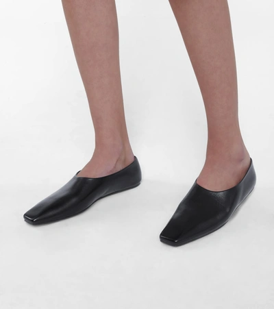 The Row Square-toe Leather Ballerina Flats In Black