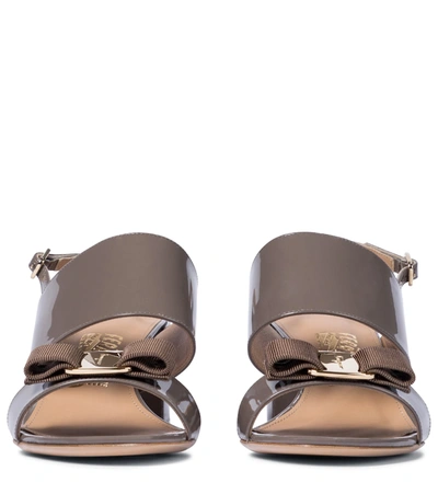 Shop Ferragamo Giulia Patent Leather Sandals In Beige