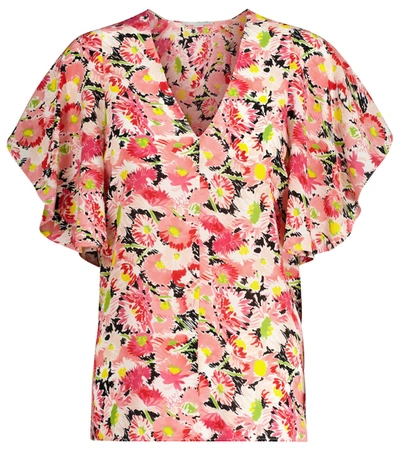 Stella Mccartney 'mallory' Floral Print Silk Top In Pink
