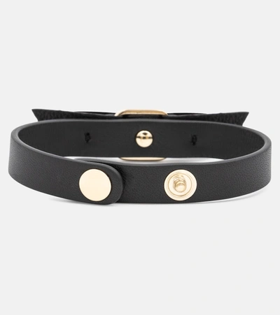 Shop Ferragamo Vara Bow Leather Bracelet In Black