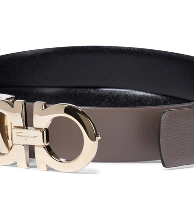 Shop Ferragamo Gancini Reversible Leather Belt In Grey