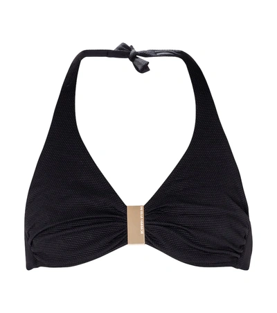 Melissa Odabash Provence Embellished Stretch-piqué Halterneck Bikini Top In Black