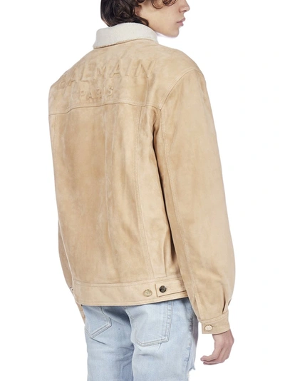 Shop Balmain Classic Collar Jacket In Beige